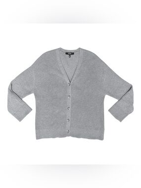 Hudson Gray Cotton V Neck Button Front  Boxy Cardi Ribbed Knit Cardigan Sz XL